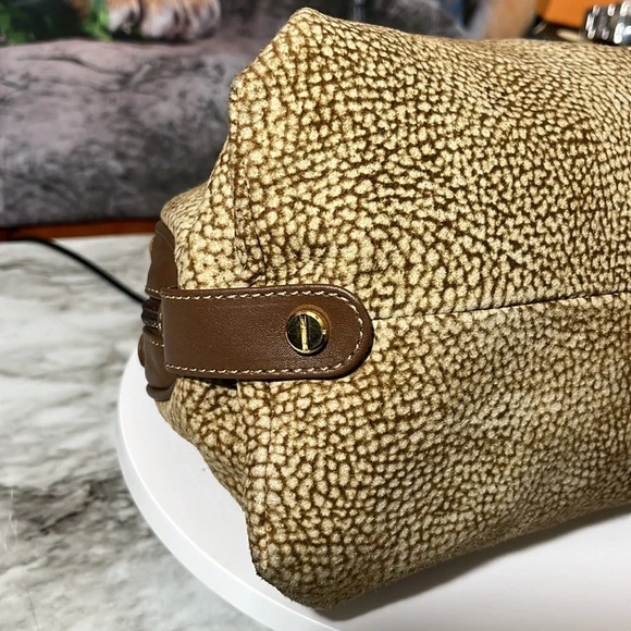 BORBONESE Handbag Global Pattern Beige Suede x Leather - Picture 11 of 17